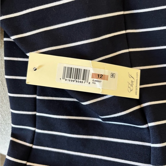 NWT Eliza J 3/4 Sleeve Striped Navy and White Cut-Out Shift Dress - Picture 11 of 16